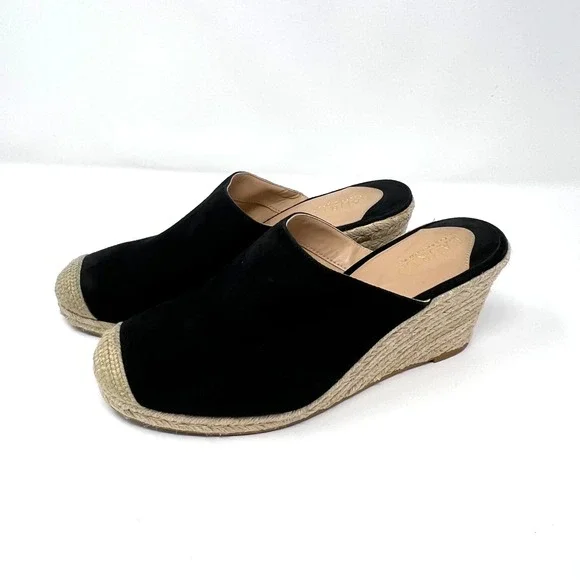 Lauren Ralph Lauren Espadrilles Pennie Black Suede Fashion Wedges Size 10 - Picture 3 of 8
